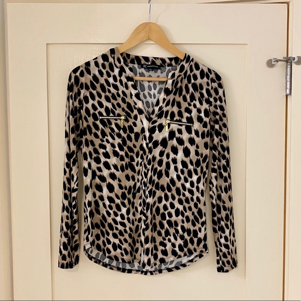 INC Leopard Pattern Blouse with Gold Accents